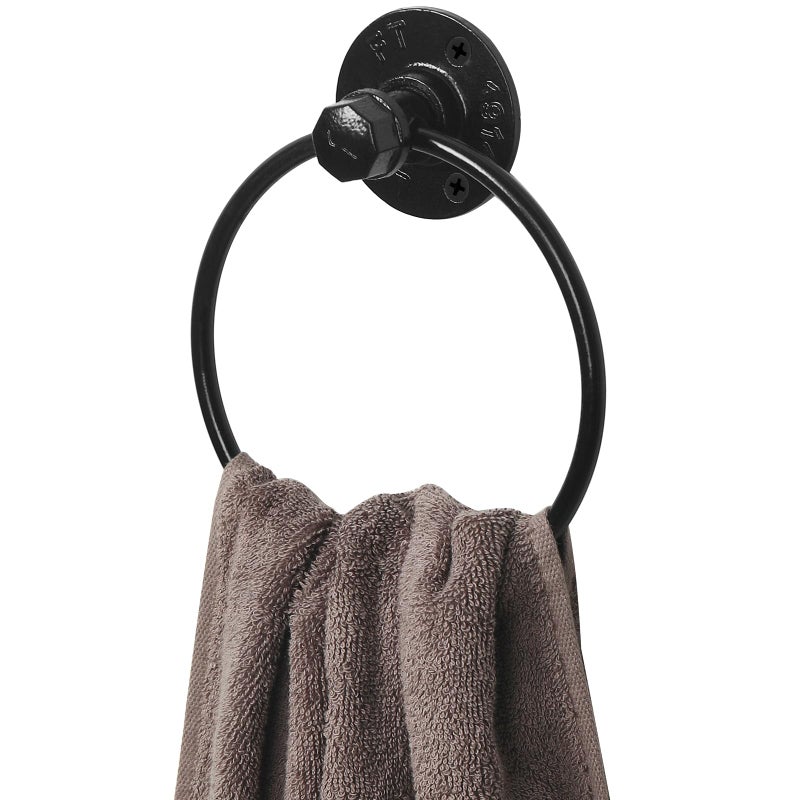 ROXLLGJC Industrial Towel Ring Rustic Pipe Hand Towel Holder Wall Mounted for Bathroom - Image 1
